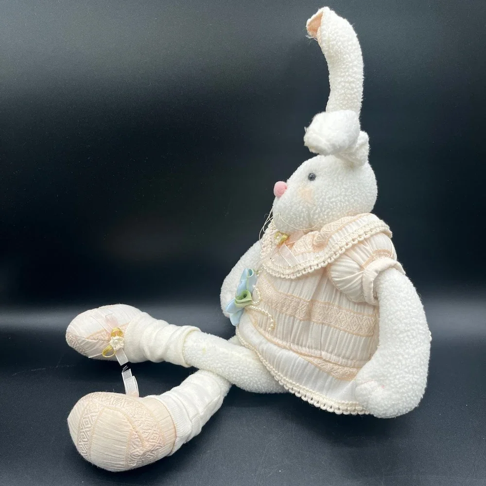 Plush Bunny Rabbit Shelf Sitter Peach Lace Dress Easter Decor 19